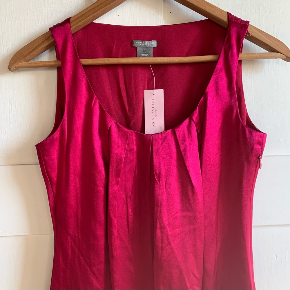 Ann Taylor Fuschia Silk Midi Scoop Neck Sleeveless Dress - Picture 9 of 9